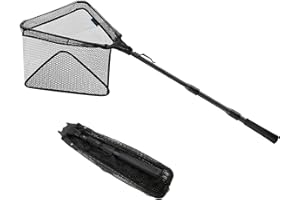 KOMCLUB Retino da Pesca- Rete da pesca pieghevole Rete da pesca per acqua dolce o salata - Con manico in gomma antiscivolo Rete da pesca pieghevole leggera in fibra di vetro telescopica