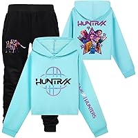 Kpop Demon Hunters Gadget SaiDeng Huntrix KPOP Felpa Con Cappuccio + Pantaloni Jogging U2013 Set 2 Pezzi Huntr/x Streetwear Per Bambine E Adolescenti, Felpa Crop E Pantaloni Casual KPOP Huntik Kpop