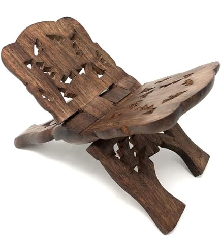 Porte-Coran En Bois Sculpté - Support De Lecture, Décoration Bureau, Amovible, Incrusté De Strass Rouges