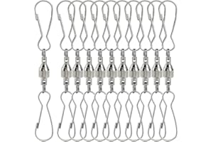 SOFPLATE 1 Box 20Pcs Swivel Dual Clips Spinning Hanging Hooks 360 Degree Rotatable Stainless Steel Silver Windsock Spiral Tails Crystal Twisters for Hanging Wind Spinners Suncatcher Flags Party Supply