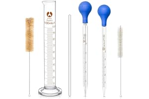 ENAIAH Szklane pipety, 2 szt. szklanych zakraplaczy, 5 ml, 100 ml, cylinder stopniowany 100 ml, ze szczotką do czyszczenia i szklaną mieszadłką, pipety ze stopniowanym zakraplaczem do laboratorium