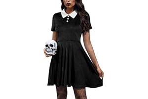 For G and PL Halloween Women's Costume Peter Pan Collar Black Velvet Dress for Party XS-XXL