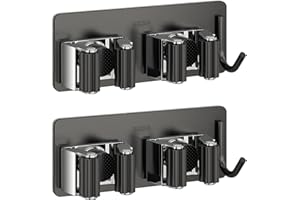 HUTVD Colgador Escobas y Fregonas, 2 Piezas Soporte Escobas Pared de Acero Inoxidable 304 con 2 Ranuras y 1 Gancho Soporte de Escobas Organizador para la Cocina, Baño, Garaje, Jardín