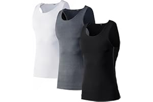 LANBAOSI 3-pak męskie topy kompresyjne sportowe bieganie szybkoschnąca koszulka bez rękawów siłownia trening baselayer sportowa kamizelka dla mężczyzn, Czarny/biały/szary, M