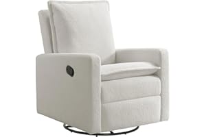 Oxford Baby Uptown Upholstered Swivel Glider And Recliner Nursery Chair, White Sedia reclinabile Imbottita Girevole, Tessuto Metallico, Boucle Bianco