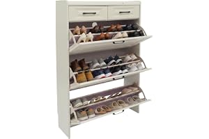 lieroda Skoskåp med 3 flikar, smal skoförvaring, 2 lådor, vit | 80 × 24 × 120 cm, utrymme för ca 16–20 par; justerbara skilje