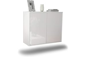 ‎DEKATI Dekati Sideboard Hialeah hängend (92x77x35cm) Korpus Weiss matt - Front Hochglanz Weiß - Push to Open