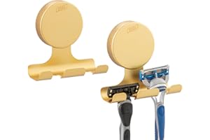 TAILI Razor Holder for Shower with Suction Cup Metal Vacuum Shower Hooks Reusable Bathroom Suction Hooks Razor Holder for Shaver Towels Robes Multipurpose Hanging 2 Packs, Round, Gold