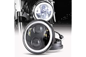 MIRTHBUY 5.75 Inch LED Motorcycle Headlight Front Headlight Angel Eye White for Harley Davidson Waterproof Jeep