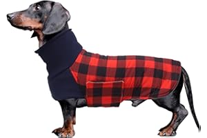Geyecete Warm Thermal Quilted Dachshund Coat,High Neckine String Holes Dachshund jacketOutdoor Dog Apparel with Adjustable Bands for Small,Medium Dog-Red-M