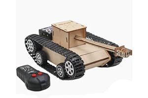 BSTCAR Carro armato telecomandato, giocattolo autocostruito in legno, carro armato RC, giocattolo educativo per bambini a partire da 8 9 10 11 12