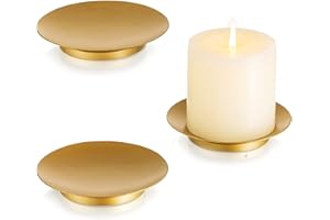 Inweder Portavelas Candelabros para Velas Decorativos - Juego de 3 Oro Candelabro Porta Velas Redondo de Hierro de 10.8cm para Velas de Pilar Soportes para Velas Decoración Hogar Halloween Navidad