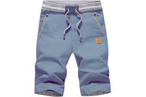 JustSun Mens Summers Cotton Casual Shorts Elastic Waist Pockets