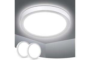 Befurglor LED Ceiling Lights 15W, 1500LM Daylight White 5000K Round Bathroom Light Ø 18cm,IP44 Waterproof, Flush Ceiling Lights for Living Room, Kitchen, Bedroom, Office 2 Pack White