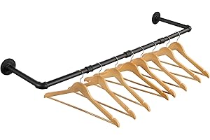 ITOOLFIRM Kleiderstange Wandmontage 100cm, Industrial Rohre Metall Garderobenstange Wand für Kleiderbügel, Abnehmbar Kleidergestell Garderobe Stange Schwarz für Flur, 25cm Abständer, 30kg Belastbar