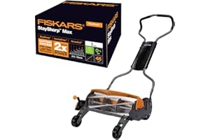 Fiskars Tondeuse à gazon manuelle, Tondeuse à cylindre avec système de coupe sans frottement des lames, Largeur de coupe: 46 cm, Noir/Orange/Argenté, StaySharp Max, 1000591