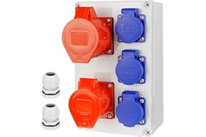 CHENGPI Steckdose Aufputz Wandverteiler Starkstrom Verteiler mit IP54 3x230V Schuko Steckdosen und 16A/32A CEE-Steckdose,IP67 Baustromverteiler Steckdosenverteiler - Gebäude Stromverteiler