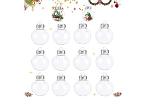 OUOQI 12pcs Klar Weihnachtskugeln,Befüllbare Weihnachtskugeln,Durchsichtige Christbaumkugeln,Weihnachtskugeln Baumschmuck,Durchsichtige Kunststoffkugeln,Befüllbare DIY Christbaumkugeln aus Plastik