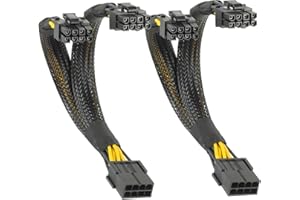 JAMHER 2Pack PCIe 8 Pin to Dual 8 Pin (6+2) Female to Male Power Adapter Cable, PSU Cables for GPU, Female to Male PCIe Braided Extension 8.66 inches (22cm)