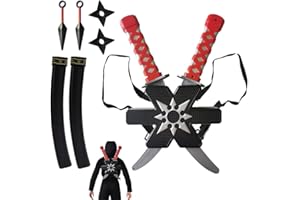 ZIKYNN Ninja Double Sword Backpack Set - Boy's Ninja Toy Weapon, 9-Piece Set, Perfect for Halloween Costumes, Cosplay Parties, Masquerade Balls (Red )