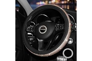 Pahajim Uniwersalna Osłona Kierownicy Samochodowej Bling Bling Dżetów Skórzany Antypoślizgowy Ochraniacz Dla Wnętrza Samochodu Dziewczyny,Pani -38cm