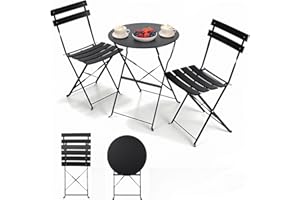 Clevich 3-Piece Folding Patio Bistro Set for Outdoor, Lightweight Rustproof Metal Table & 2 Chairs, Balcony Garden Furniture, 3 Colours Available (black)
