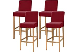 Dimatic Samt Plüsch Stuhl Abdeckung Theke Pub Bar Hocker Stuhl Slipcover für Esszimmer Cafe Barhocker Slipcover Möbelschutz Anti-Rutsch-Bezug mit elastischem Boden, 4er Set, Rot