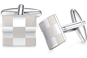 HONEY BEAR Treillis Boutons de Manchette pour Homme en Acier Inoxydable Argenté carré en Treillis pour Entreprise Cadeau de Mariage