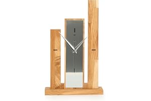 ‎KREATIVE FEDER Kreative Feder Designer-STANDUHR „Stairs“ aus Massivholz – analoge TISCHUHR ohne Tickgeräusche (leises Quarzuhrwerk, Eiche)