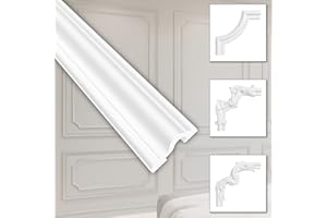 HEXIM Stuckverzierung aus HDPS/PU weiß - Stuckrahmen Wanddeko Bilderrahmen - HCR Wandleisten (20 Meter HCR517) Wandleiste Abschlussleiste Fries Stuckleiste Renovierung HDPS