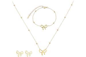 HekouJiub Schleife Perlenschmuckset Gold Brautschmuck Set Schleife Halskette Armband Ohrringe Schmuckset Schlüsselbein Kette Trachtenschmuck Damen Golden Schmuck für Geburtstag Hochzeit Weihnachten