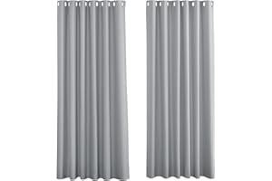 PONY DANCE Zasłony zaciemniające z przelotkami, zestaw 2 zasłon do salonu, jednokolorowe, z przelotkami, gotowe do montażu, do salonu, sypialni, szer. 200 x dł. 245 cm, srebrnoszare, 2 sztuki