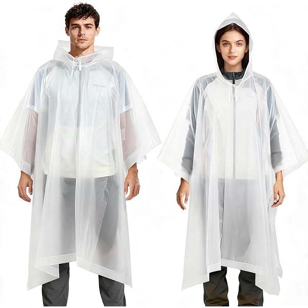 TUNCHMO 6 Poncho Impermeabili Per Adulti E Bambini - Extra Spessi 0,35mm Con Cappuccio - Leggeri E Trasparenti Per Emergenza Pioggia - 2