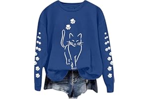 NNGOTD Jumpers for Women UK, Women Casual Cute Cat Graphic Printed Long Sleeve Loose Sweatshirts Pullover Sweatshirts Blouse Shirt Y2K Graphic Print Sweaters Boy Friend Style Tops