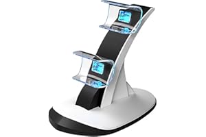 BARAC Cargador Mandos PS5, Base de Carga Rápida Dual USB, Estación Dual Dock con Indicador Led, Soporte Elegante y Compacto, Accesorio Compatible con 2 Controladores Playstation 5 (Blanco)