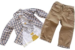 ggudd Niño Bebé Tartán Tops y Koala Impreso Camisa y Pantalones 3pcs Conjuntos de Ropa