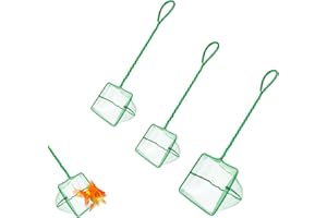 Xmart Pack of 3 Mini Aquarium Landing Net with Braided Metal Handle Small Landing Net Fish Net Square Shrimp Catch Net Fish Landing Net Aquarium Landing Net for Fish Tanks Small Ponds Pools (2 Sizes)