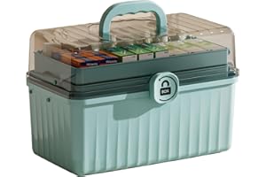 HNCY 3-poziomowe pudełko na leki, pudełko do przechowywania leków o dużej pojemności, przenośna szafka z przezroczystą pokrywką, bezpieczeństwo dla dzieci do domu, podróży - niebieski