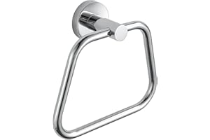 DIYZON Bath Towel Ring, Bathroom Hardware Accessories, Heavy Duty 304 Stainless Steel Towel Holder, Contemporary Trapezoid Wall Mounted Towel Hook (Chrome)