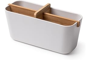 Lexon Rangement pour Salle de Bain 4 Compartiments, Bambou, Blanc, 21 x 8 x 8,8 cm LH40W8