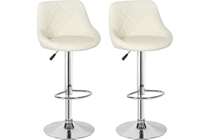 Hadwin Bar Stool Set of 2 Kitchen Bar Stools With Backs, PU Leather,Adjustable Swivel Gas Lift,Chrome Footrest and Base Bar Chairs Dining Stools, Breakfast Bar/Counter/Kitchen Home Furniture