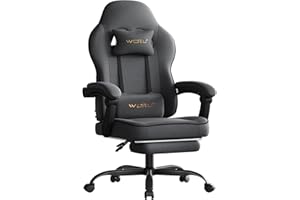 ‎WOLTU WOLTU Krzesło gamingowe, duże, ergonomiczne krzesło biurowe z poduszką sprężynową, wysoka nośność, wysokie oparcie i podnóżek, tkanina techniczna, szary, GS10gr