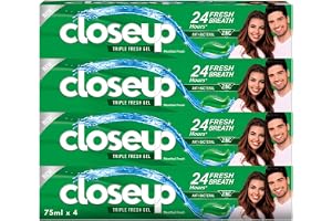 Closeup Triple Fresh Gel Toothpaste, Menthol Fresh, for 24HR fresh breath, 75ml x 4