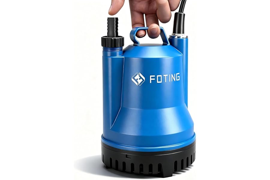 FOTING 200W Portable Submersible Pump, Max Flow 4000 L/H Electric Sump Pump for Dirty/Clean Water, Water Pump for Garden Pond, Pools, Ditches