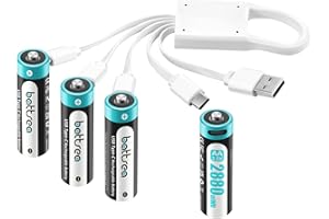 Battsea 1.5V AA Batterie mit USB C 4-Pack Batterien AA Wiederaufladbar USB C Akku AA Wiederaufladbar 2880mWh 0.8H Schnellladung 1600 Zyklen Li-Ion AA Batterien Compatible with Blink Kamera