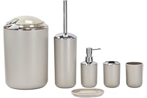 Aliza Bathroom Accessories Set of 6 pieces - Elegant Style Bath set/Countertop/Ideal for Home, Dorms, Hotels/Tooth brush, tumbler, Soup Dish, Lotion dispenser, Trash can and Toilet Brush