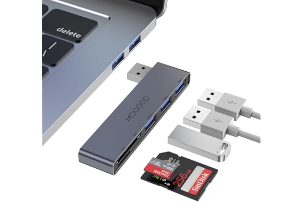 MOGOOD Hub Multiport 5 en 1 - 1 USB 3.0, 2 USB 2.0, Lecteur de Carte SD/TF - Compatible avec PC, Ordinateur Portable, Bureau, Mac, MacBook, Notebook, PS4, Xbox, Wii