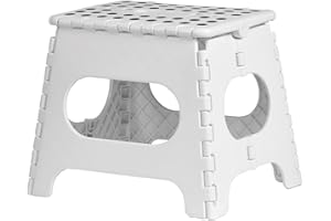 iTrend 11 Inch Folding Step Stool - Heavy Duty Plastic for Adults & Kids - Opens with one Flip - Anti Skid Lightweight for Kitchen, Bathroom and Bedroom - White & Black