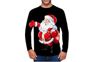 LUOLUOLUO Clearance Men's Merry Christmas Jumper, Xmas Sweatshirt Santa Claus Novelty Pullover Snowman Sweater Top Long Sleeves Crew Neck Jumpers Adult Christmas Sweatshirt Boys Festive Santa Tops S-5XL