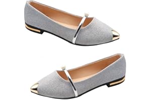 Holibanna Zapatos de Ballet de Mujer con Punta Puntiaguda Brillantina Elegante con Perlas Deslizantes para Primavera Verano